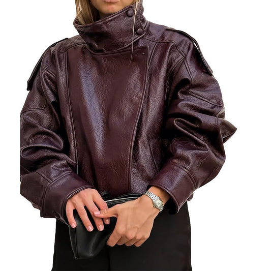 Molilove Women's Leather Jacket Casual Fall Zipper Jacket Racer Varsity Jackets Biker Moto Bomber Jacket Coat