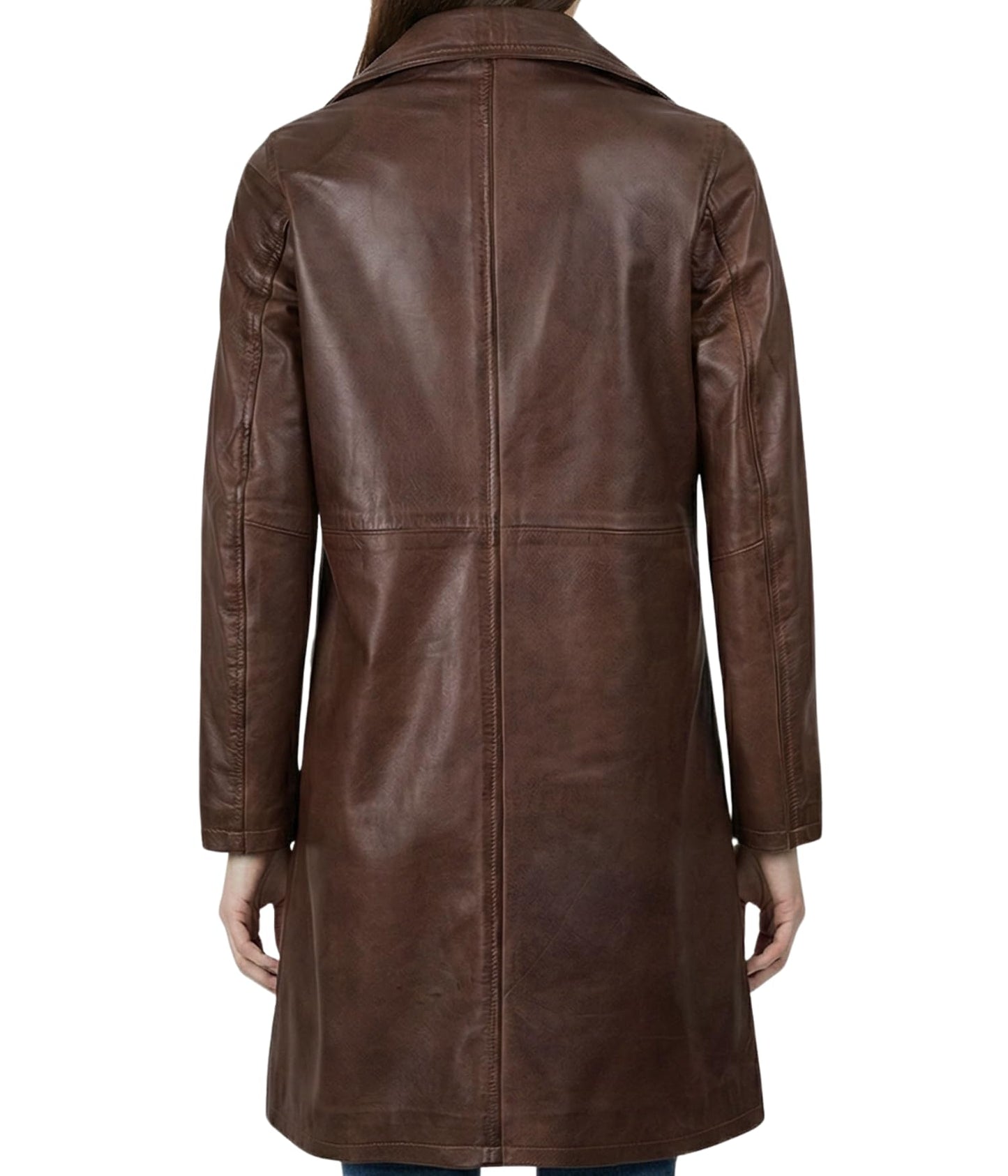 Decrum Brown Leather Coat for Womens - Women Real Leather Long Jackets | [1316143] Brysin Cognc, M