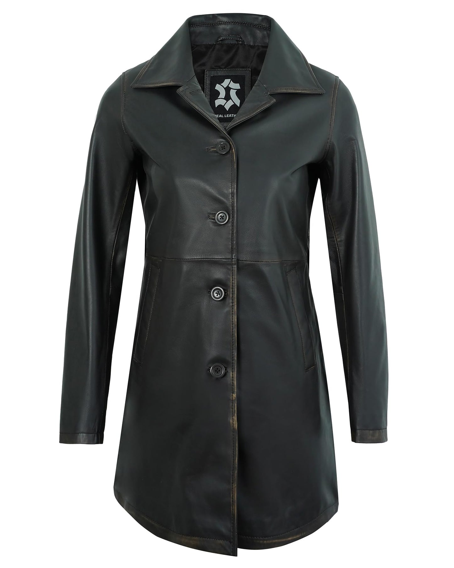 UrbanFocal Real Lambskin Outerwear Black Leather Coats For Women - Casual Long Womens Leather Jackets | [101012105] Angla Ruboff, XL