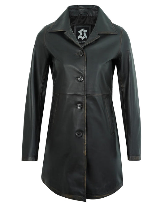 UrbanFocal Real Lambskin Outerwear Black Leather Coats For Women - Casual Long Womens Leather Jackets | [101012105] Angla Ruboff, XL