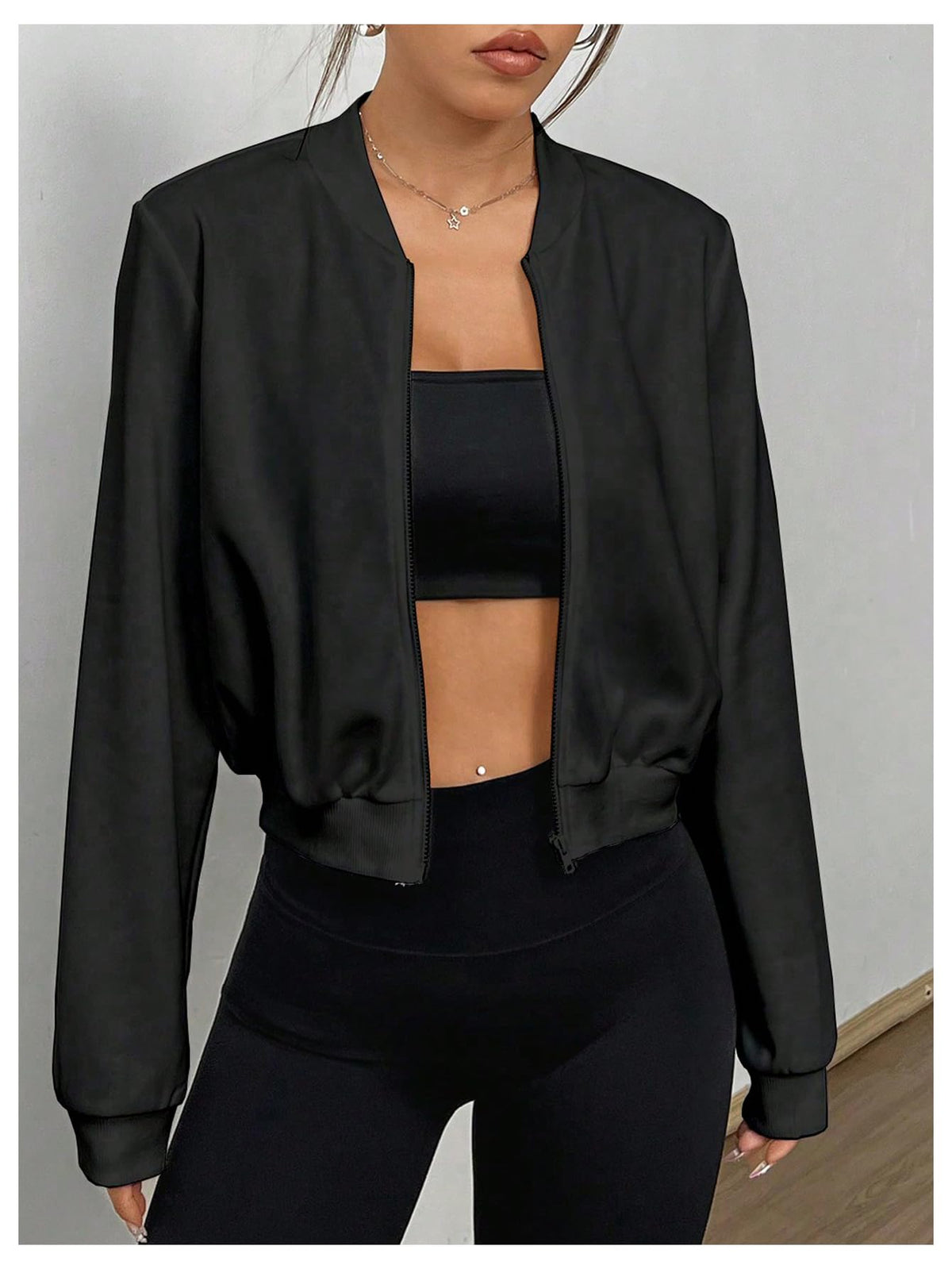 SweatyRocks Women's Lightweight Jackets Casual Zip Up Cropped Bomber Jacket