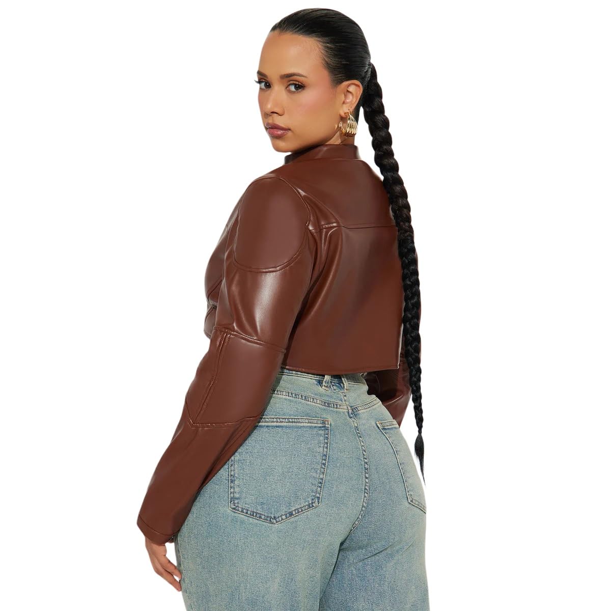 Charyeah Women's Faux Leather Jacket Cropped Leather Jacket Women Bomber Motorcycle Jacket y2k Jacket (US, Alpha, Small, Regular, Regular, Brown)