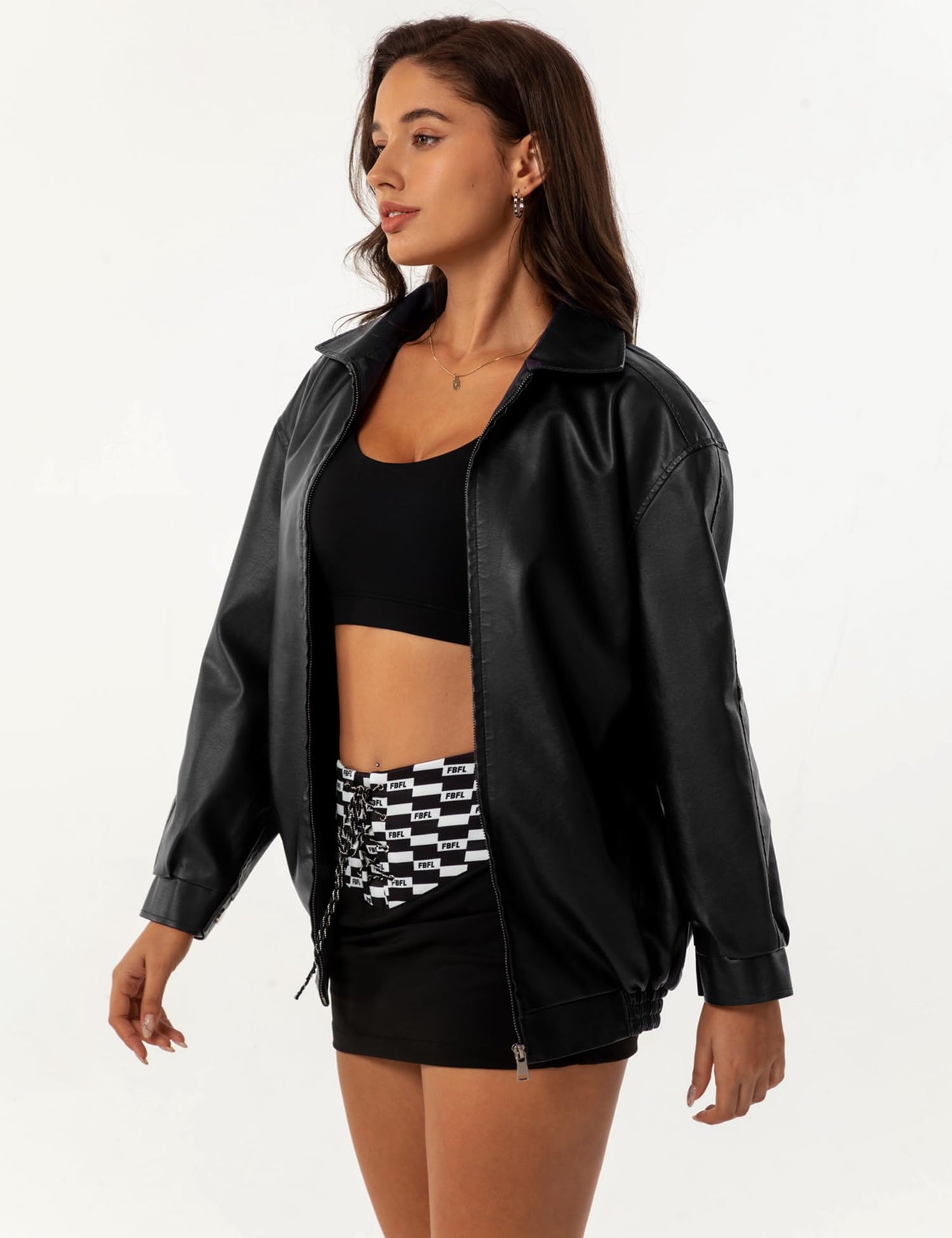 APRROOT Black Leather Jacket Women Oversized Faux Suede Motorcycle Bomber Leather Jackets 2025 Fall Fashion Outfits Winter Clothes Black M