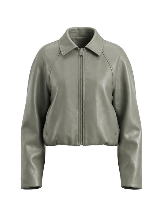 Bellivera Women's Oversized Faux Leather Bomber Moto Jacket Grey S
