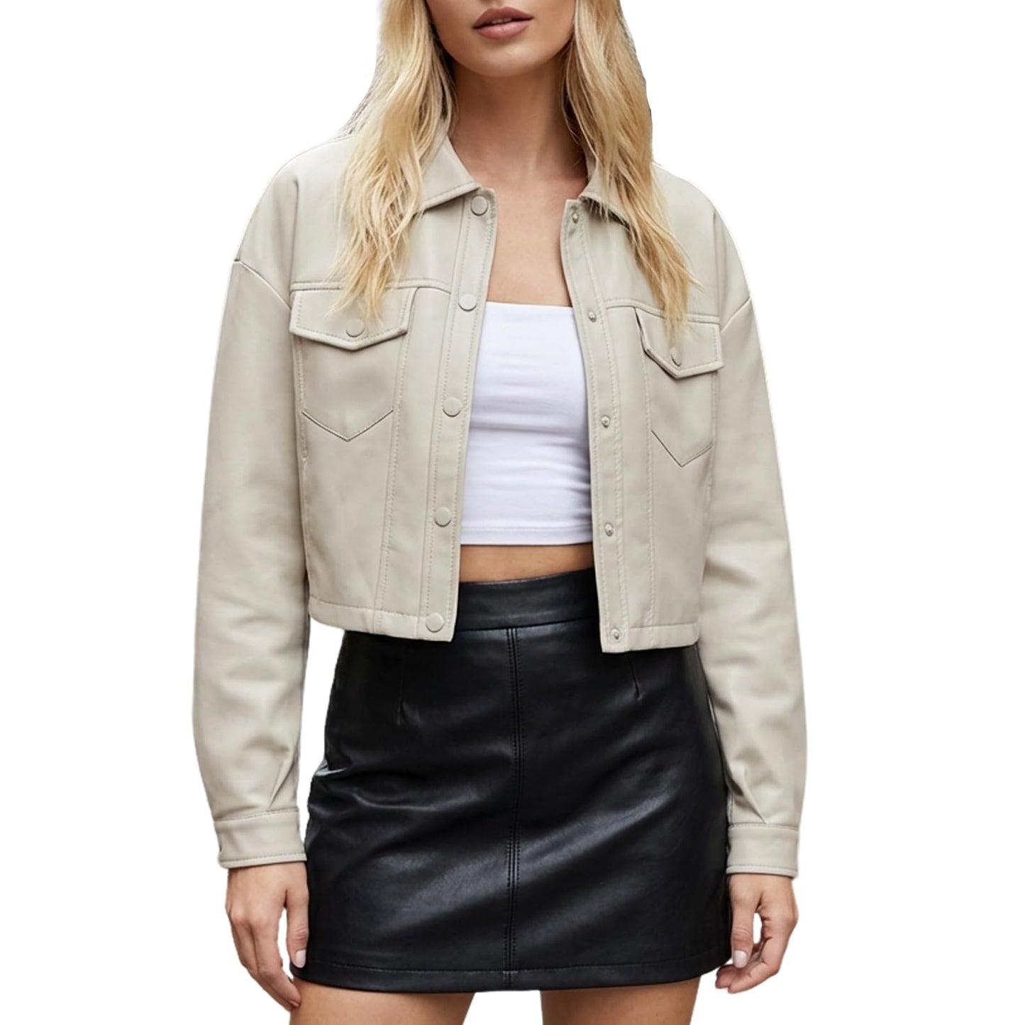 CHIGUO Women Faux Leather Cropped Jacket Trendy Moto Biker Short Jacket Fashion PU Coat Party Jacket