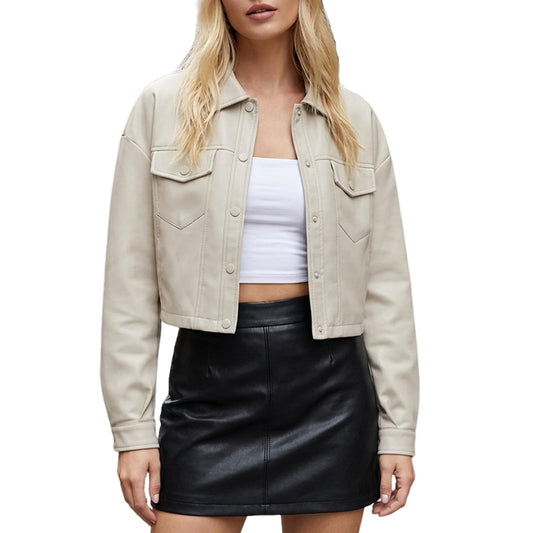 CHIGUO Women Faux Leather Cropped Jacket Trendy Moto Biker Short Jacket Fashion PU Coat Party Jacket