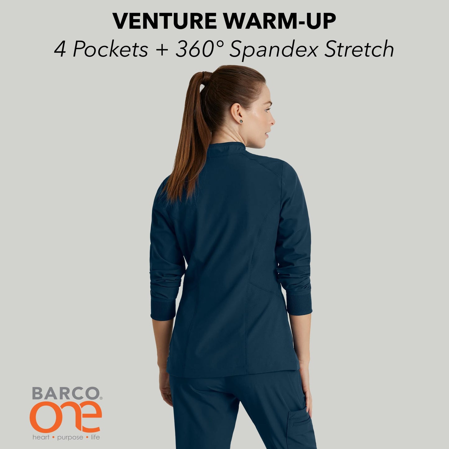 BARCO One Venture Classic Fit Scrub Warm-Up Jacket for Women – Steel, 4-Pocket Scrub Jacket w/ 360 Spandex Stretch – Moisture Wicking, Anti-Static & Quick Shed – XL, Regular Fit