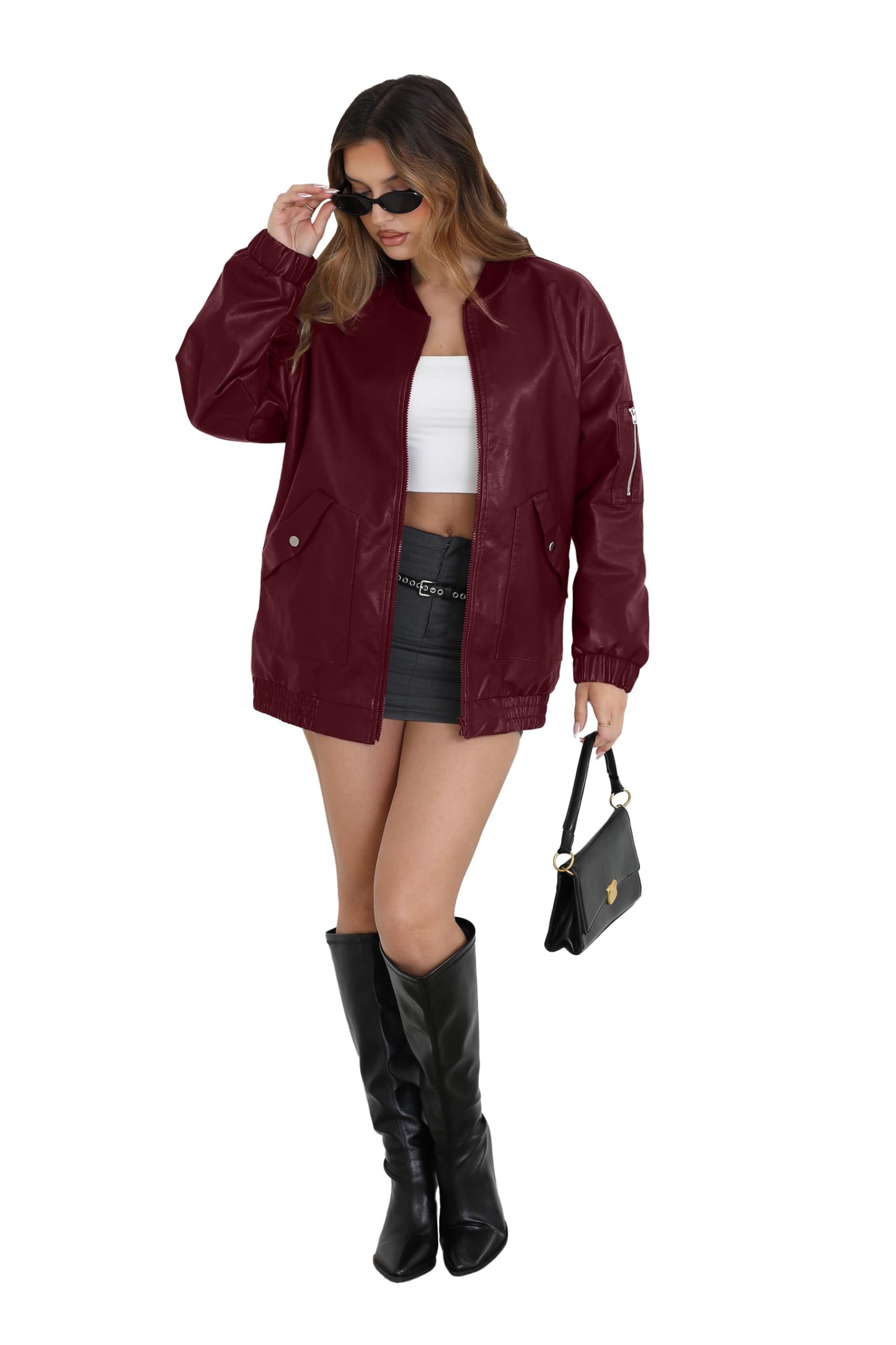 XIEERDUO Leather Jacket Women Faux Oversized Motorcycle Bomber Coats 2025 Fall Fashion Outfits Winter Clothes Red S