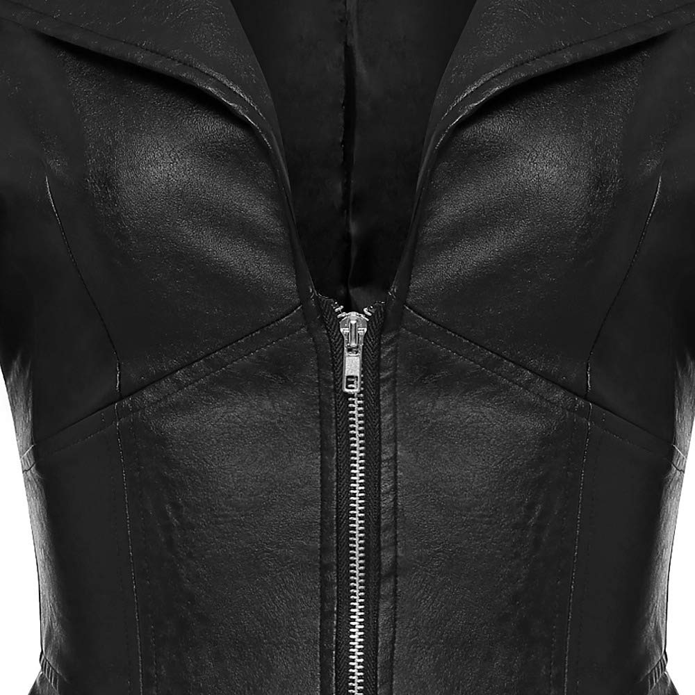 Women's Fashion Perfectly Shaping Zip Up Long Sleeves Faux Leather Biker Jacket Black LXL/L 885