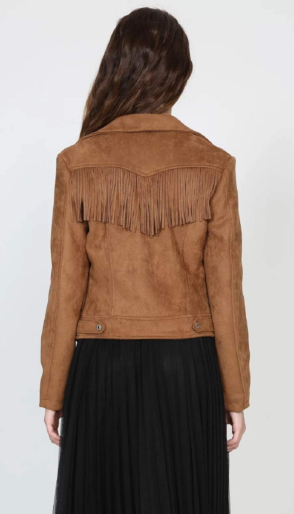 CHARTOU Women's Fall 2023 Fashion Faux Suede Leather Casual Moto Biker Jacket Coats (Small, tassel-coffee)
