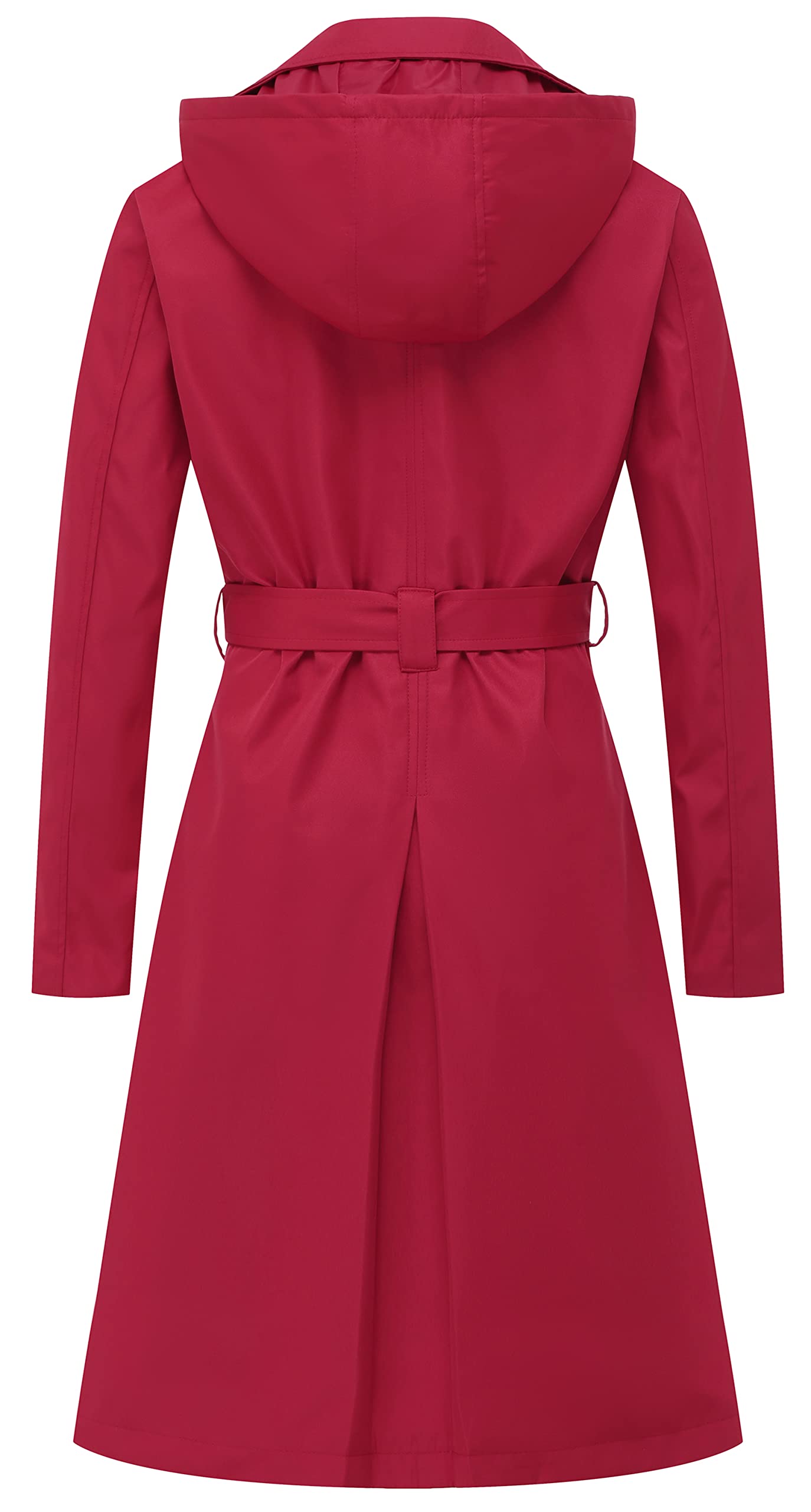 Chrisuno Mid Length Double Breasted Coat Women Lined Trench Coats for Waterproof Hooded Red M