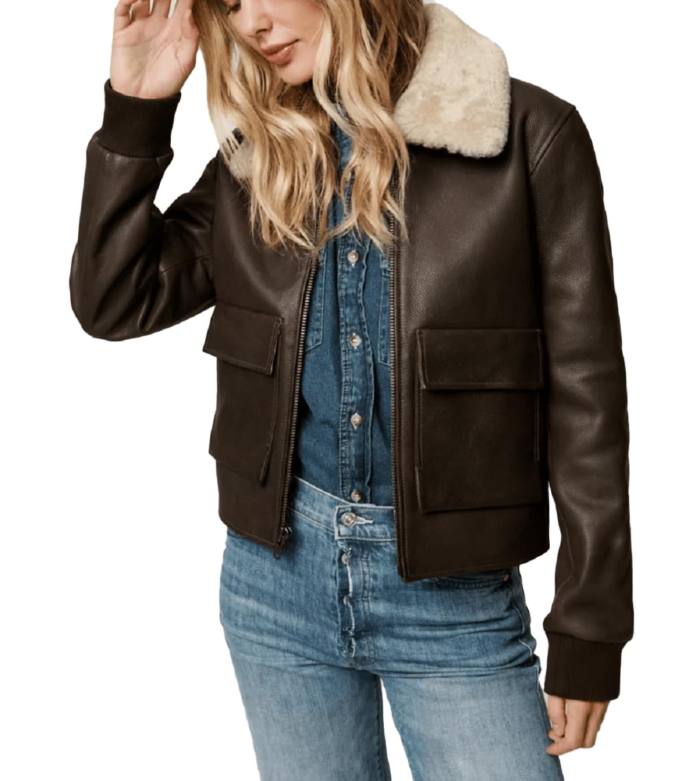 Isaac & David Chicago Women’s A2 Aviator Removable Fur Collar Leather Jacket Women Genuine A-2 Aviator Leather Bomber Jacket (US, Alpha, xx_l, Regular, Regular, A2 Removable Fur Collar)
