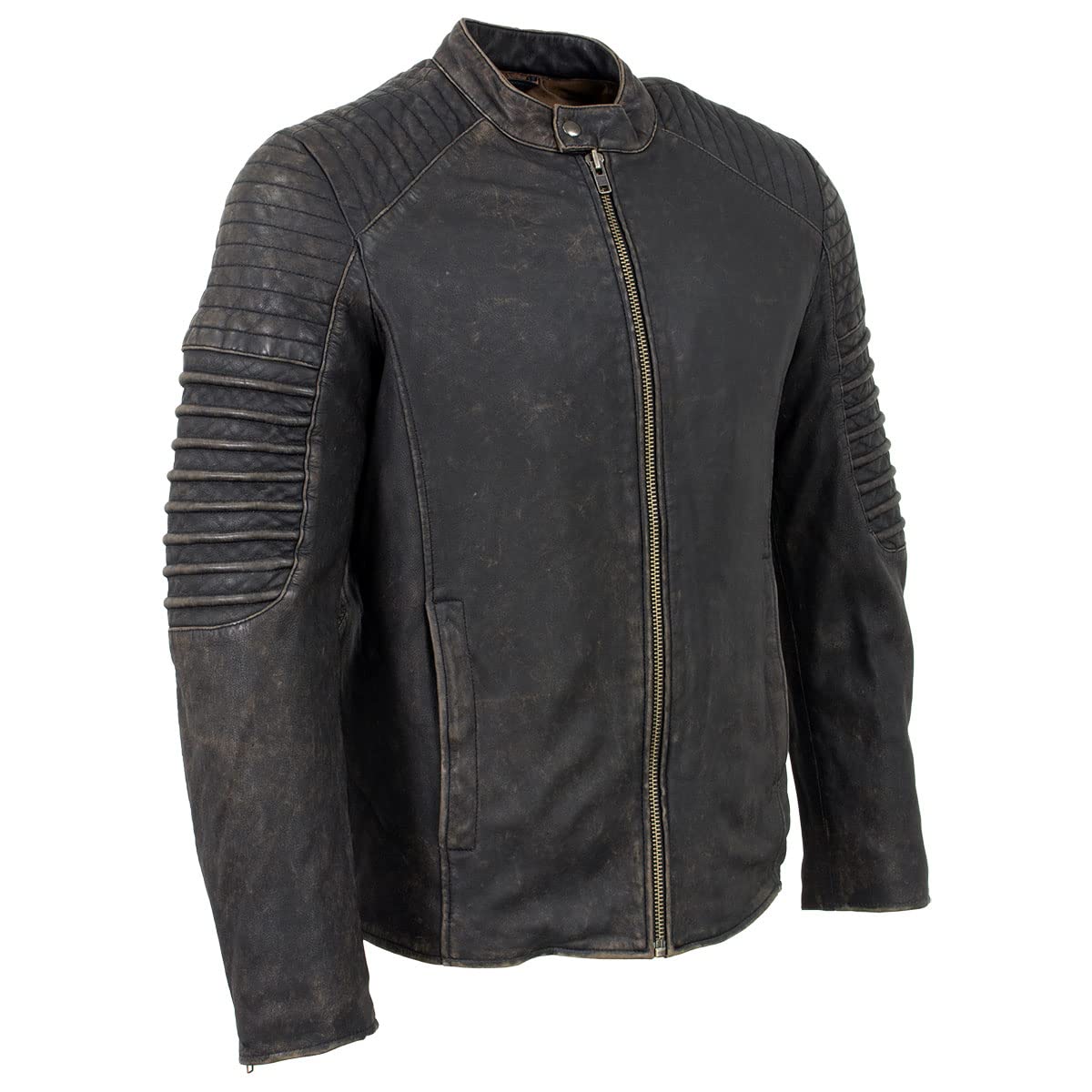 Milwaukee Leather Vintage SFM1808 Men's Brown Leather Seamed Shoulder Zipper Front Jacket - Large