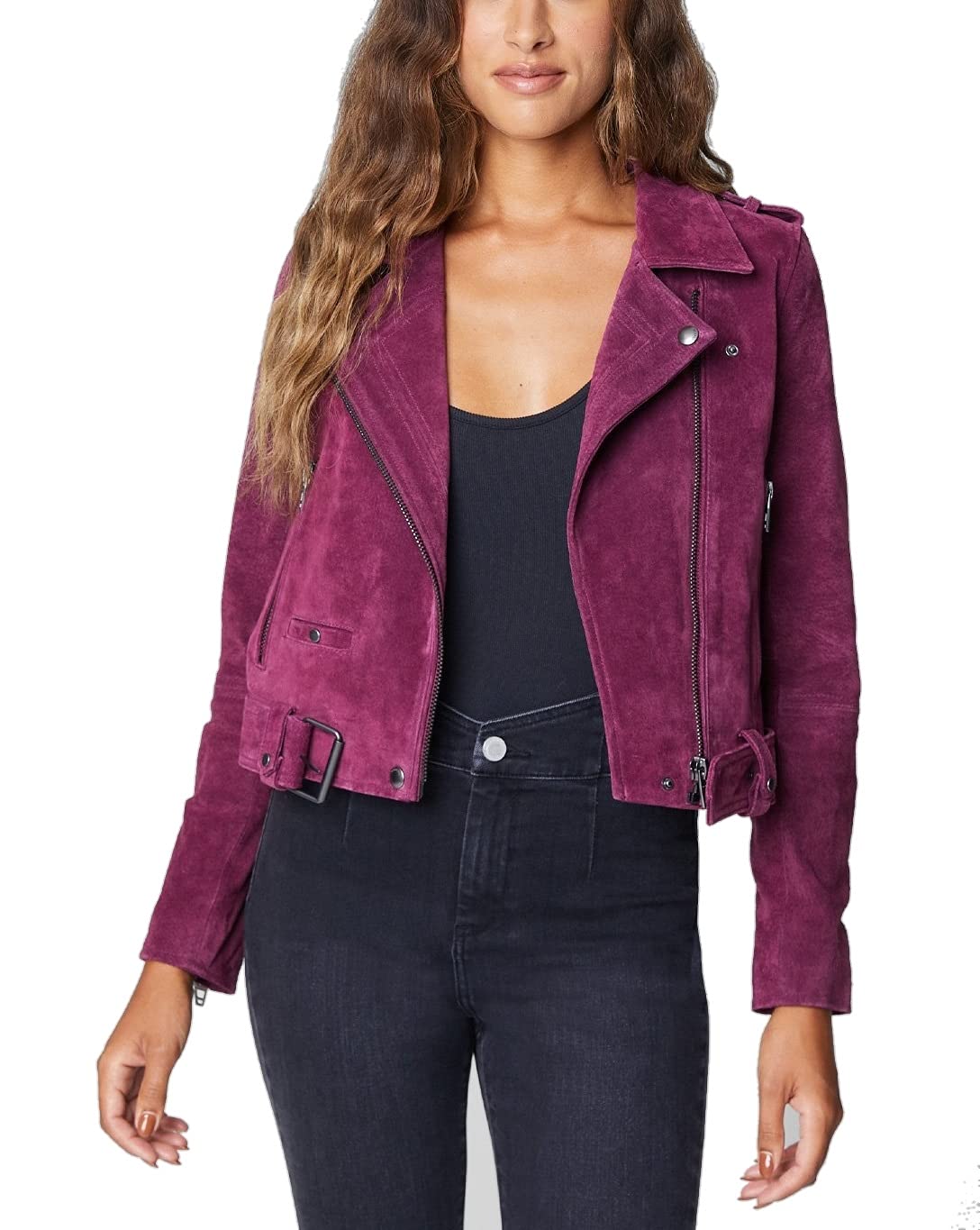 [BLANKNYC] womens Luxury Clothing Cropped Suede Leather Motorcycle Jackets, Comfortable & Stylish Coats, Wild Diamond, X-Small