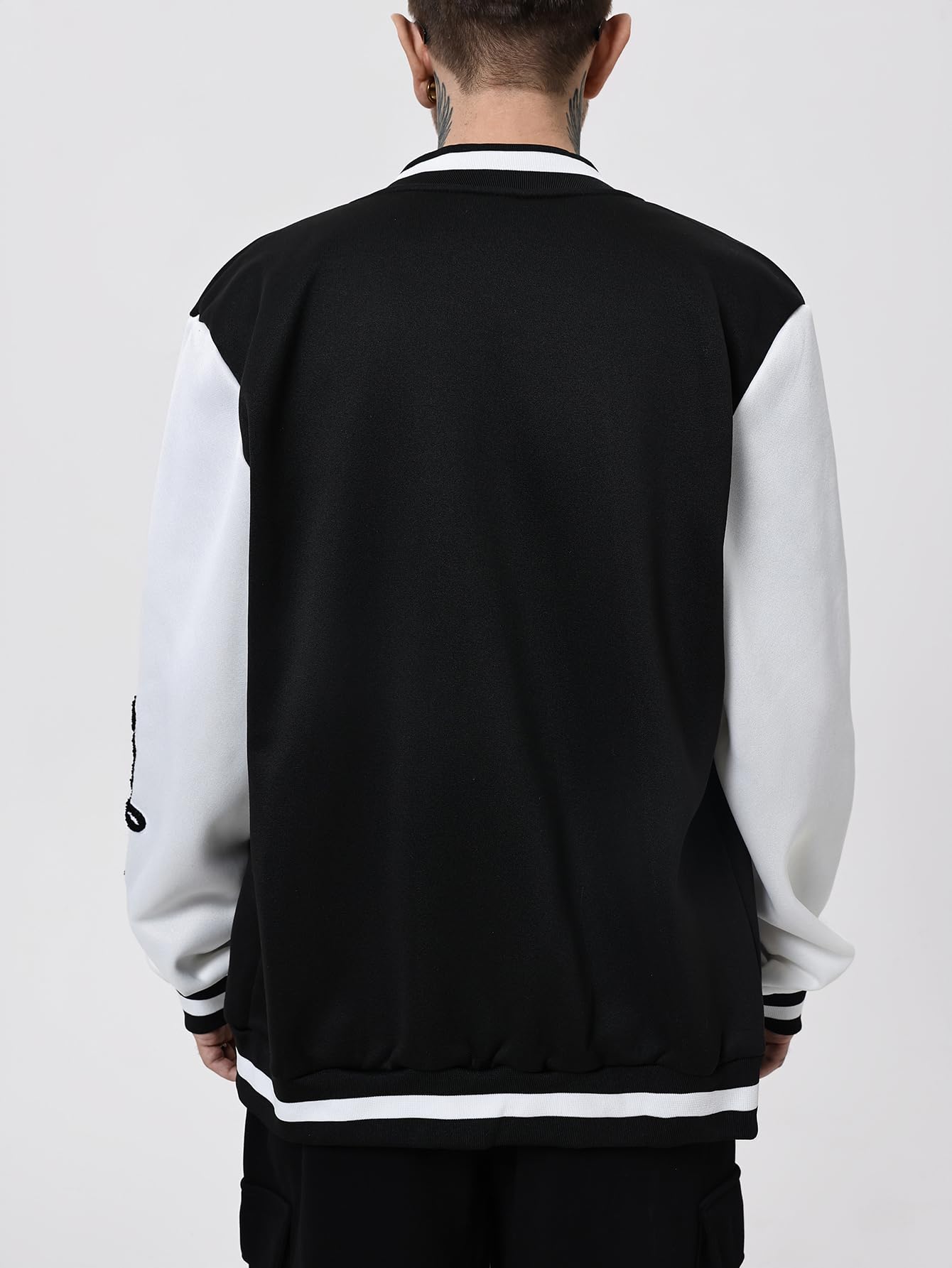 SOLY HUX Men's Varsity Jacket Letterman Bomber Jackets Color Block Long Sleeve Baseball Lightweight Coat Black and White Letter Large