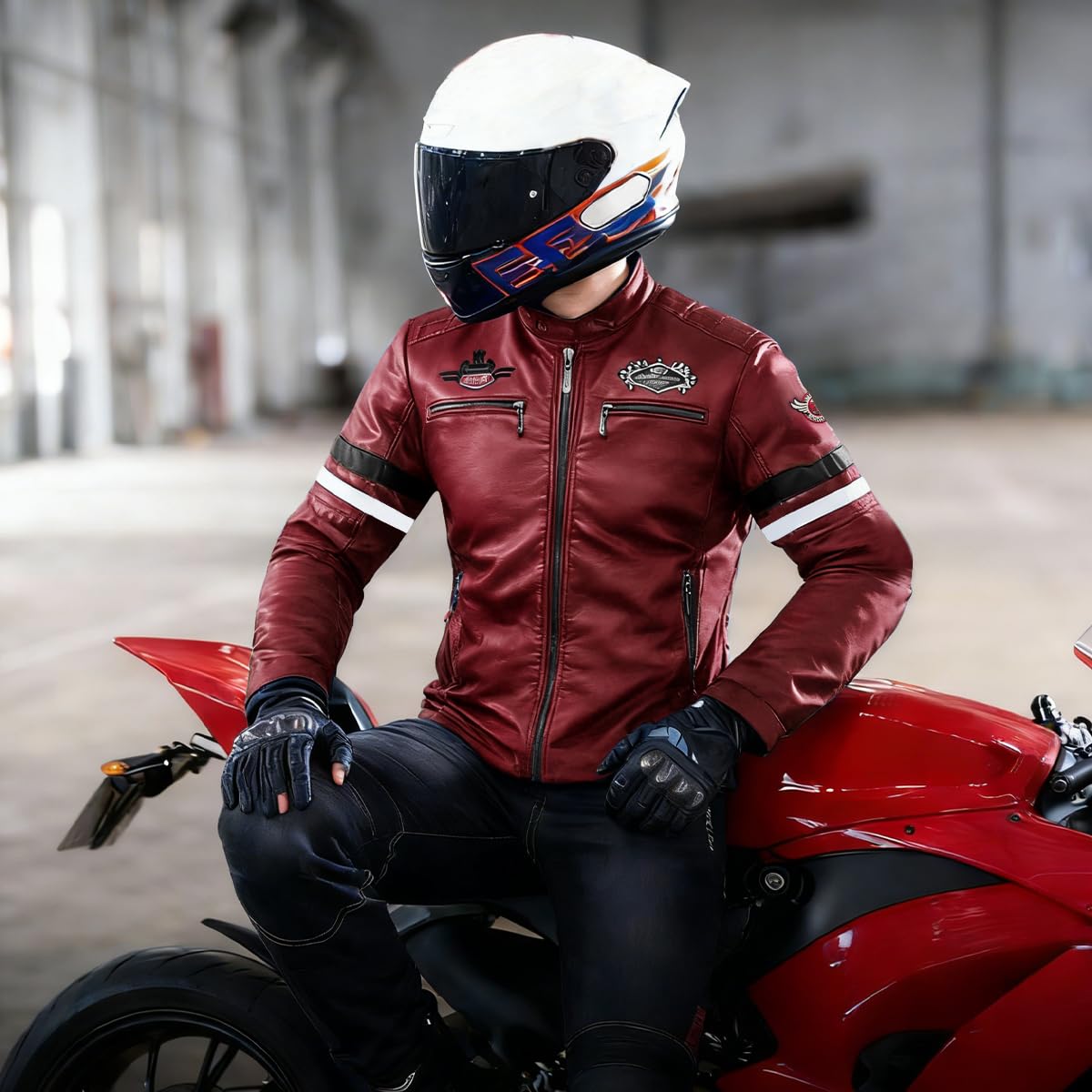 YXYSZZ Men's Motorcycle Jacket Faux Leather Zipper Coat Cycling Windproof(L,Z2906rd)