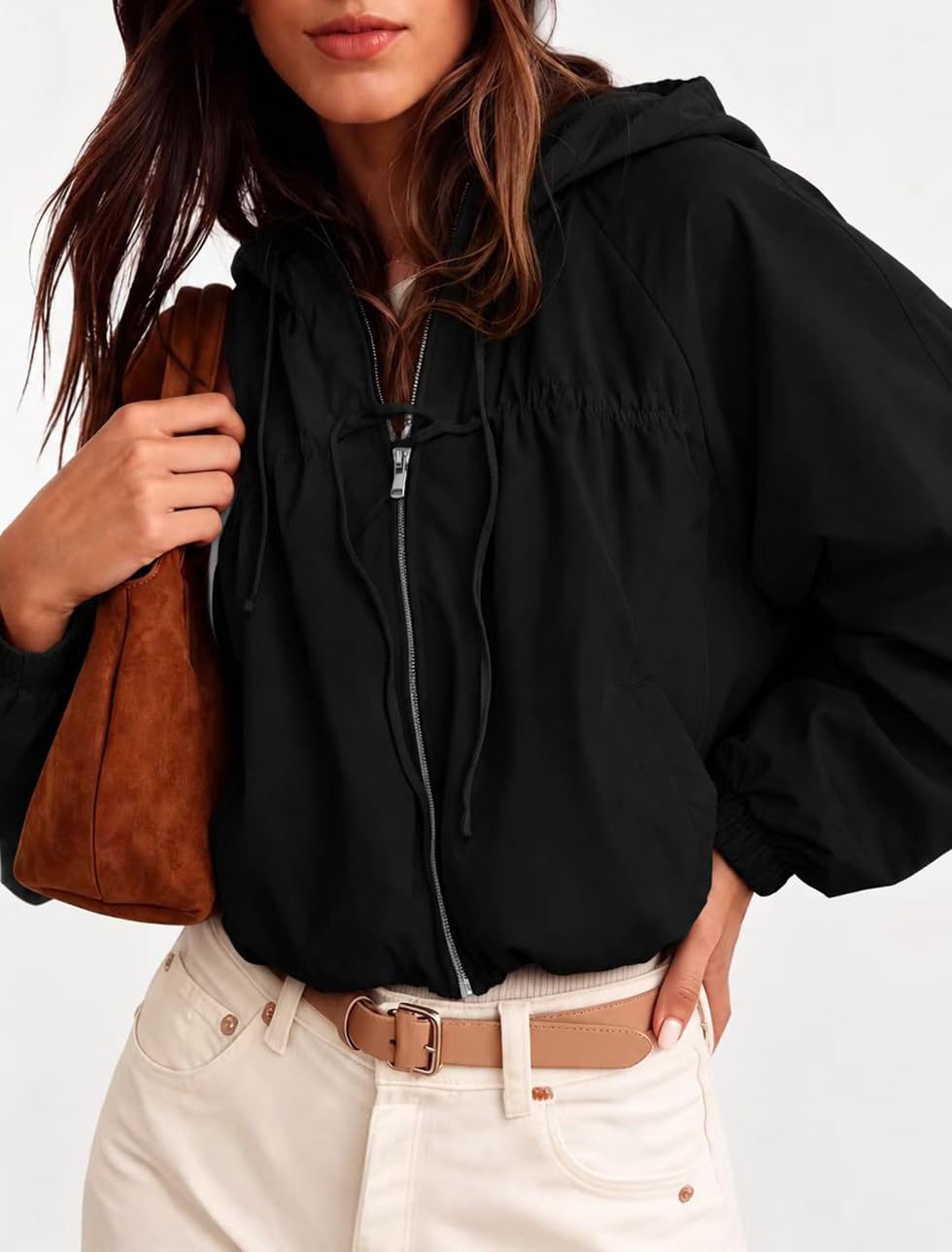 MOVYRA Womens Hooded Bomber Jacket Windbreaker Lightweight Outwear Coats