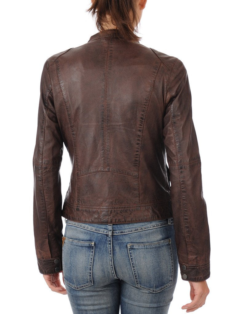 Captain Cory Women's Burnt Browny Lambskin Genuine Leather Jacket for Biker and Classy Women