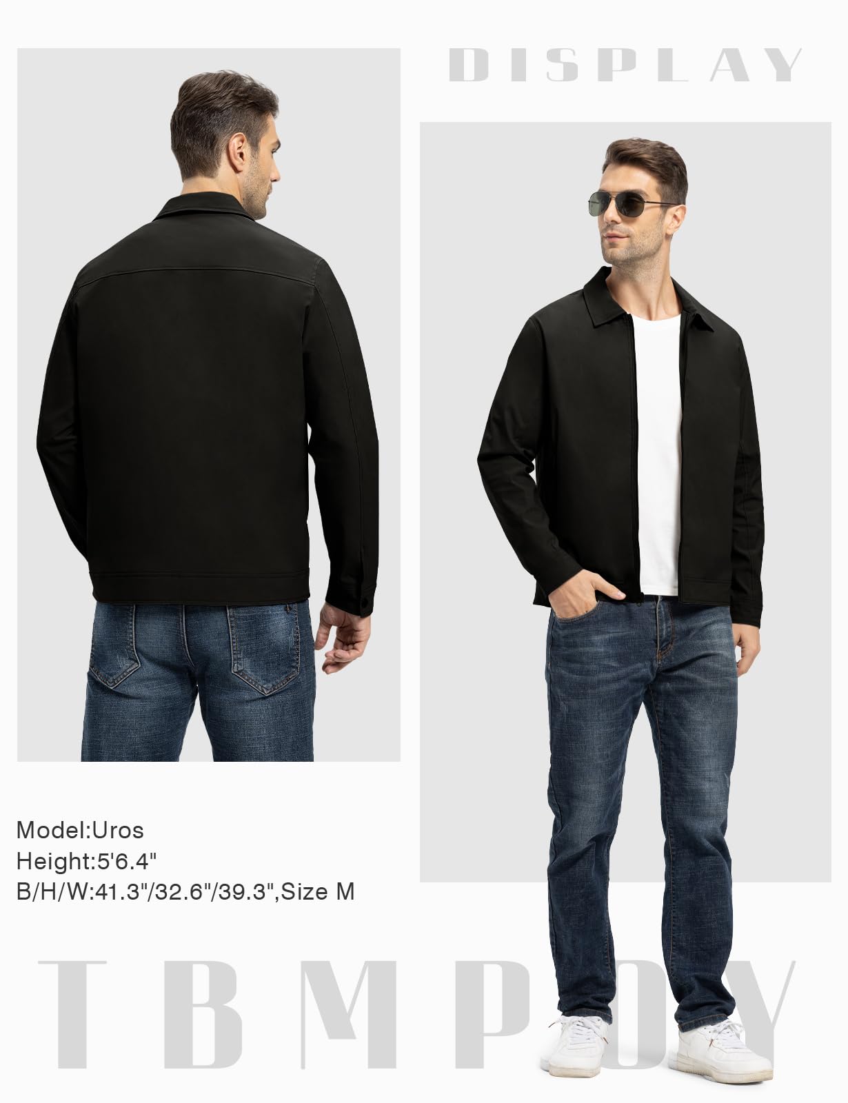 TBMPOY Men's Lightweight Jackets Casual Windbreaker Stylish Light Fall Spring Golf Work Dress Business Black L