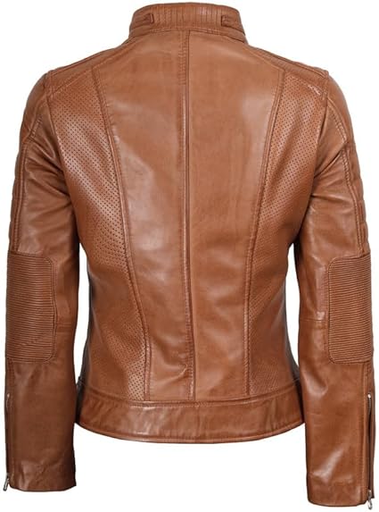 Blingsoul Disc Cafe Racer Leather Jacket For Women | [1313714] Cafe Racer Tan, L