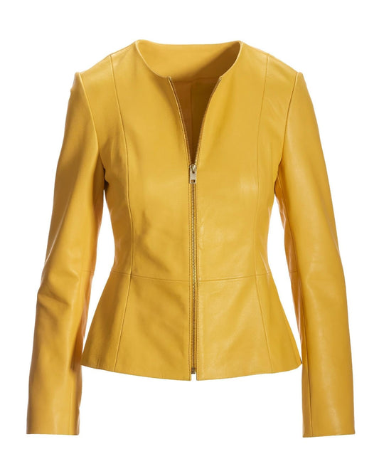 Captain Cory Womens Drowned Yellow Biker Lambskin Genuine Leather Jacket, Peplum Jacket for Biker Babe and Classy Women X-Small-A Perfect Valentine Gift