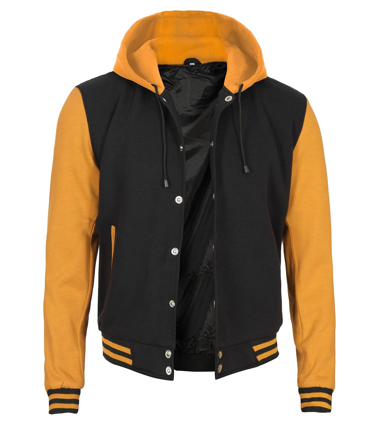 Decrum Hooded Varsity Jacket Men - Mens Bomber Jackets Lightweight | [40071083] Yellow Sleve, M
