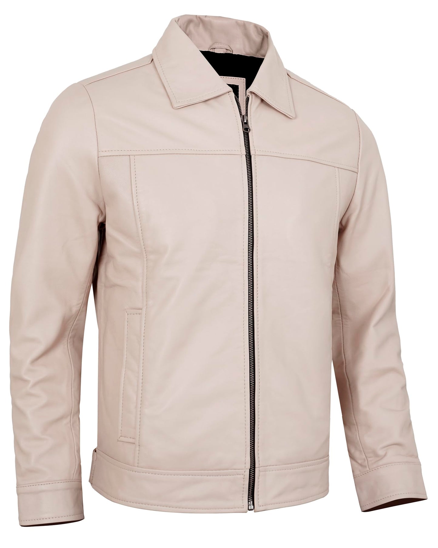 UrbanFocal Beige Leather Jackets For Men - Real Lambskin Leather Jacket Men Motorcycle | [101006805] Jhnwck Beige, XL