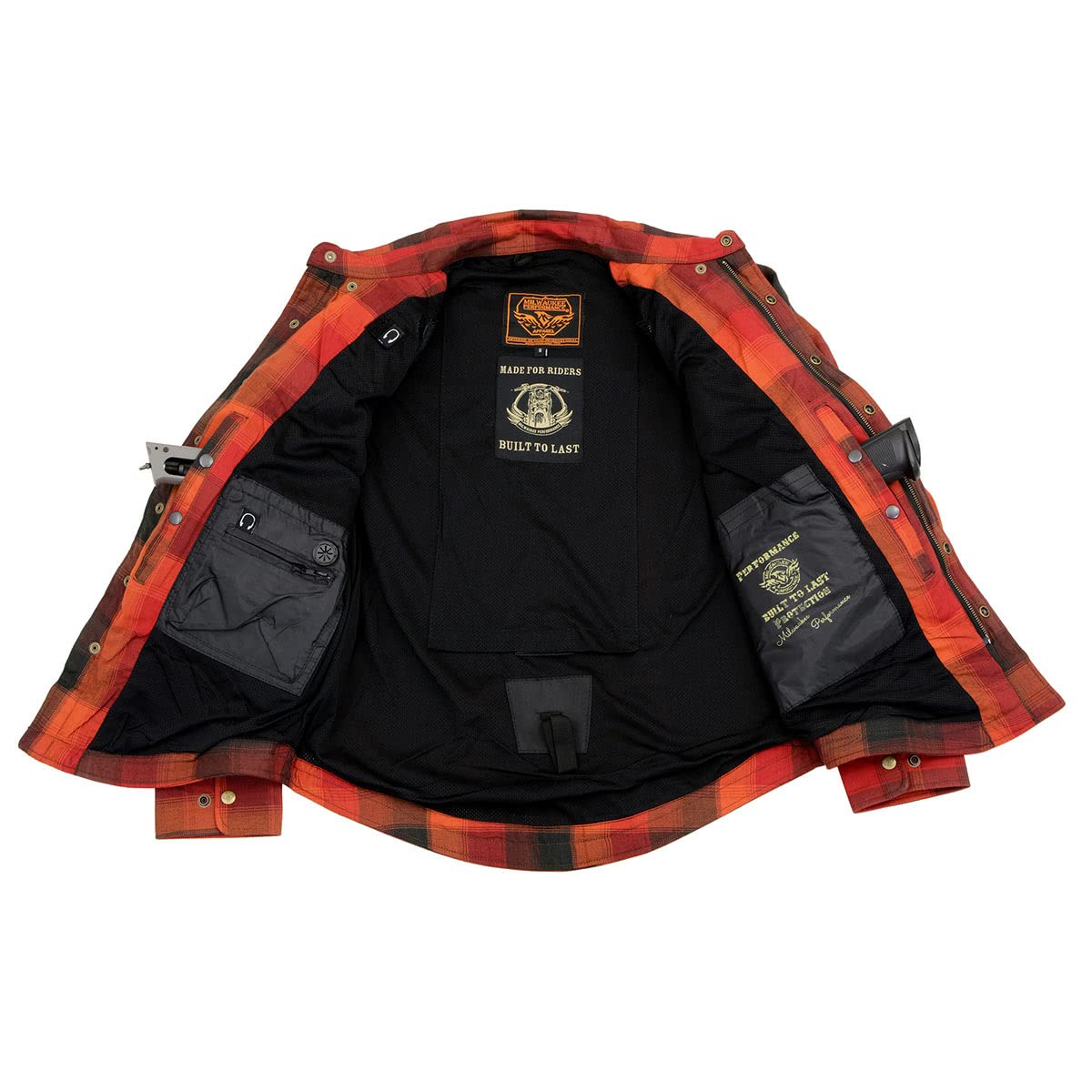 Milwaukee Leather Men’s Motorcycle Flannel Shirt - Aramid Fibers Reinforced Impact Zones w/CE Removable Armor - Large
