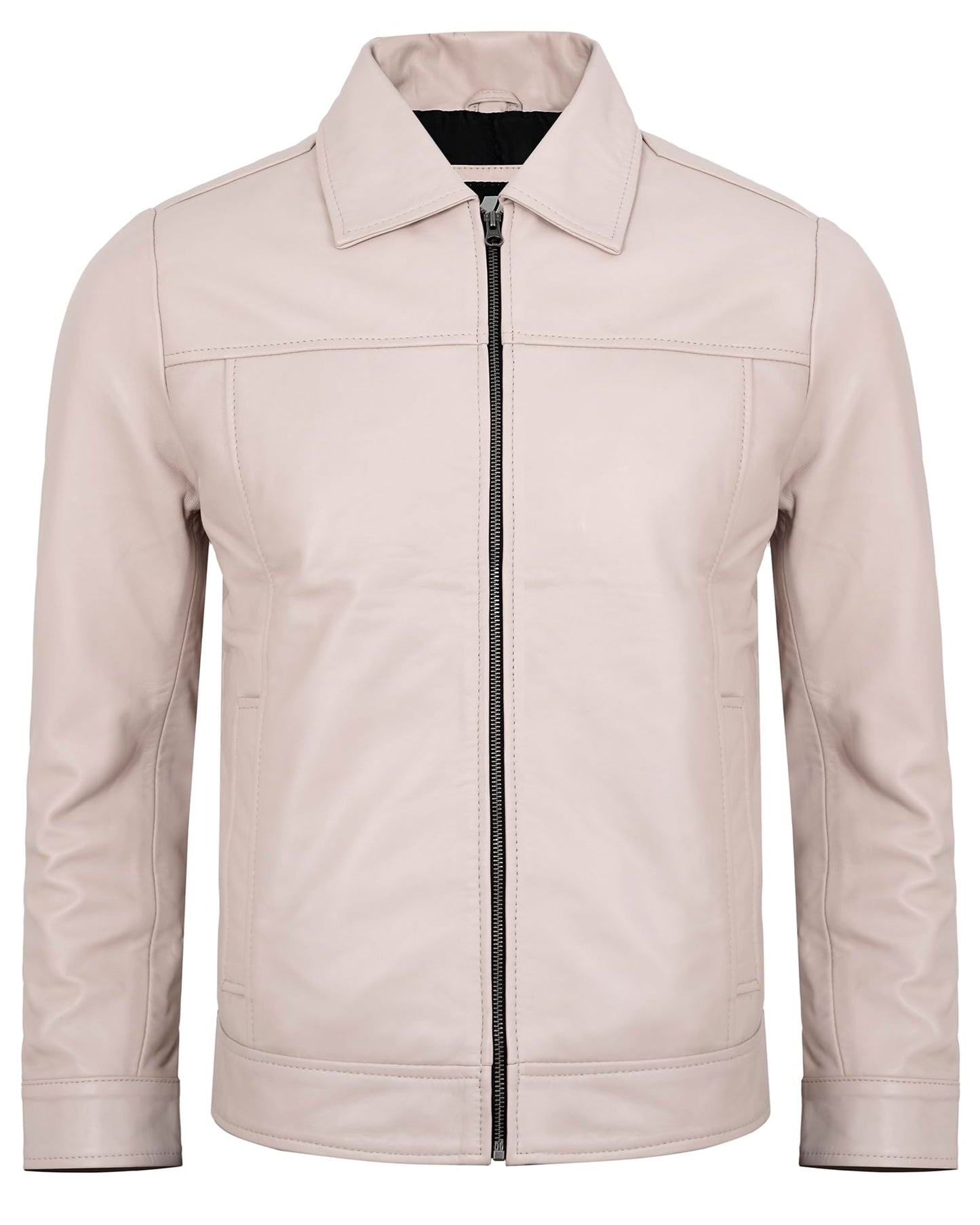 UrbanFocal Beige Leather Jackets For Men - Real Lambskin Leather Jacket Men Motorcycle | [101006805] Jhnwck Beige, XL