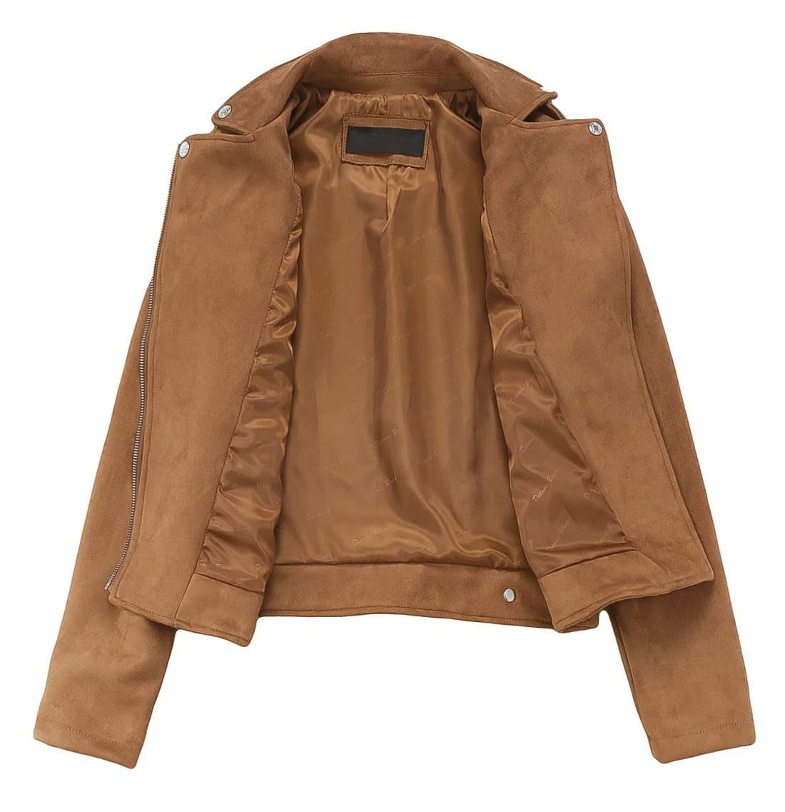 CHARTOU Women's Fall 2023 Fashion Faux Suede Leather Casual Moto Biker Jacket Coats (Small, Coffee)
