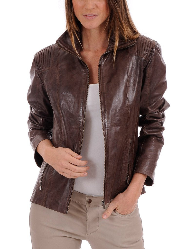 Captain Cory Women Marvel Browny Lambskin Genuine Leather Jacket - Motorcycle Lightweight Biker Jacket for Casual Wear