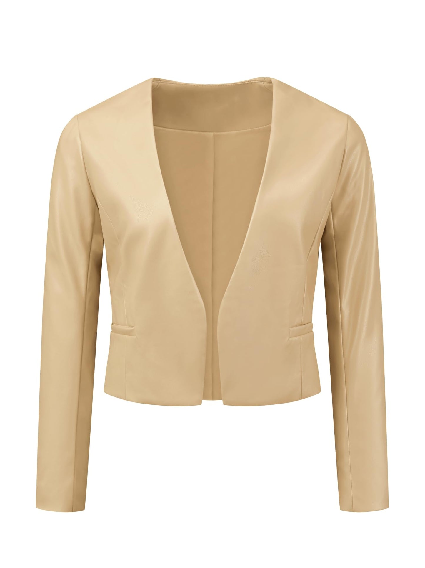 Allegra K Faux Leather Jacket for Women's Collarless Open Front Crop PU Moto Biker Jackets Small Gold
