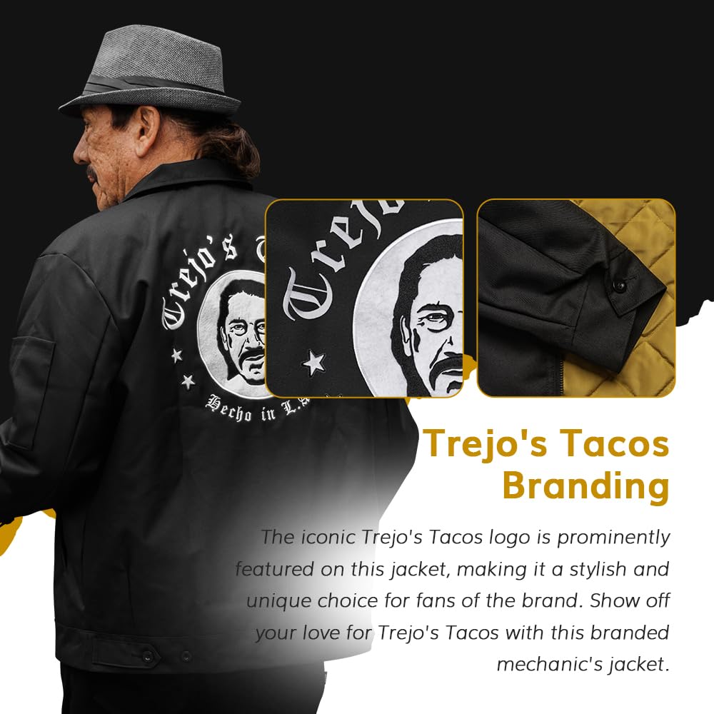 Trejo's Tacos Mechanics Jacket - 100% Cotton Zip-Up Workwear - Black Small