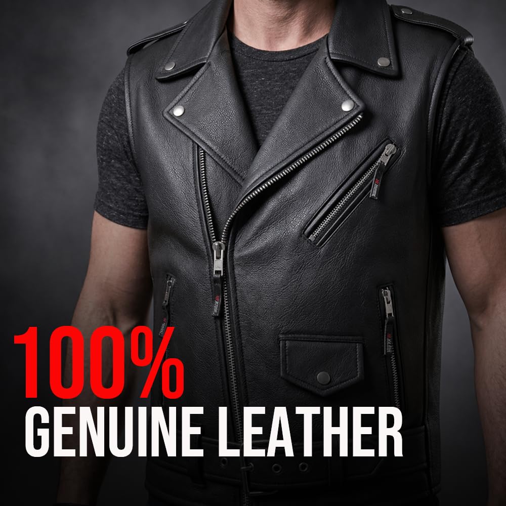 Jackets 4 Bikes Men's Classic Buffalo Leather Motorcycle Biker Vest | Vintage Cruiser Vest for Men, | Stylish Street Club Riding Black L