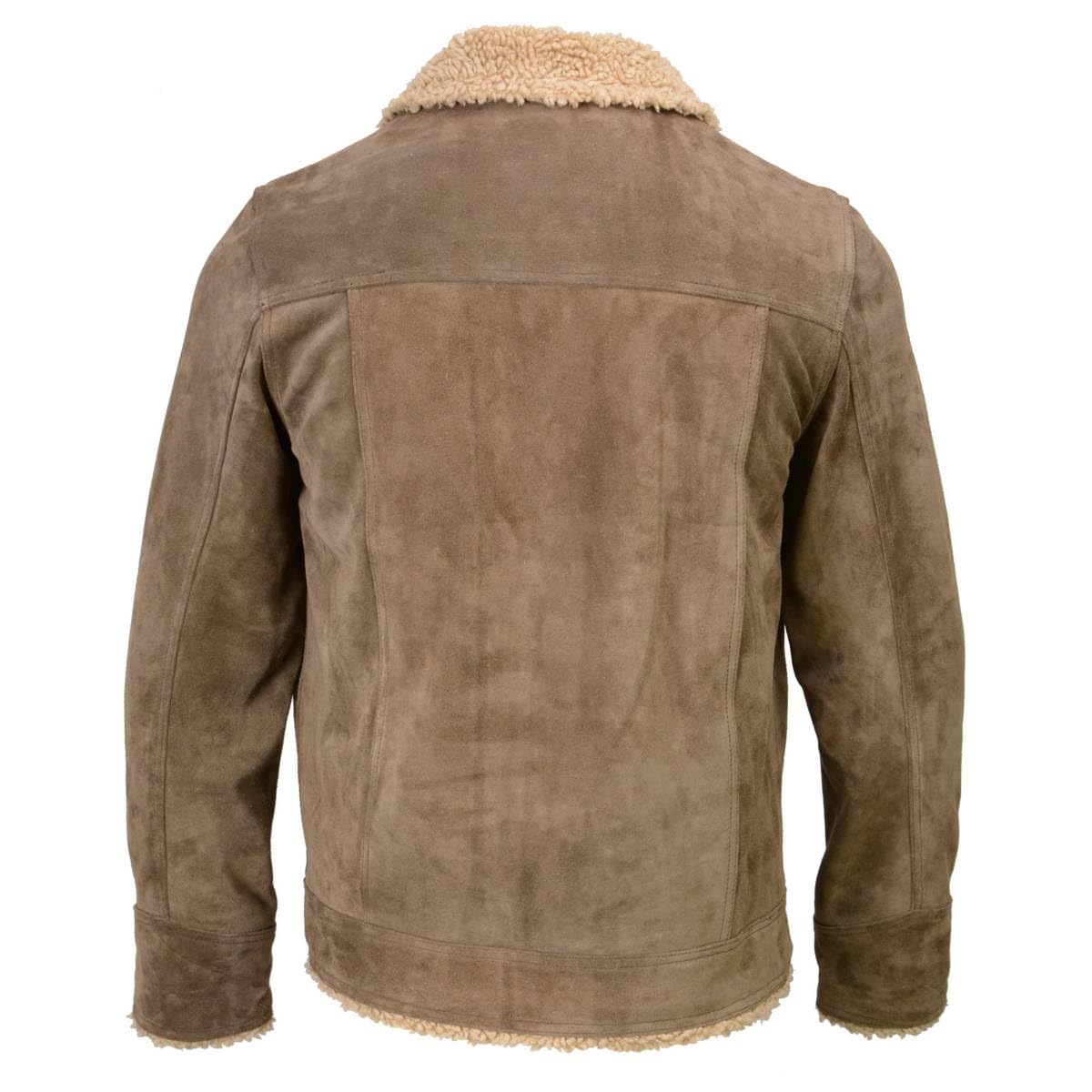 Milwaukee Leather Vintage SFM1811 Men's Classic Taupe Suede Leather Fashion Coat Jacket w/Plush Sherpa Inside Lining - Large