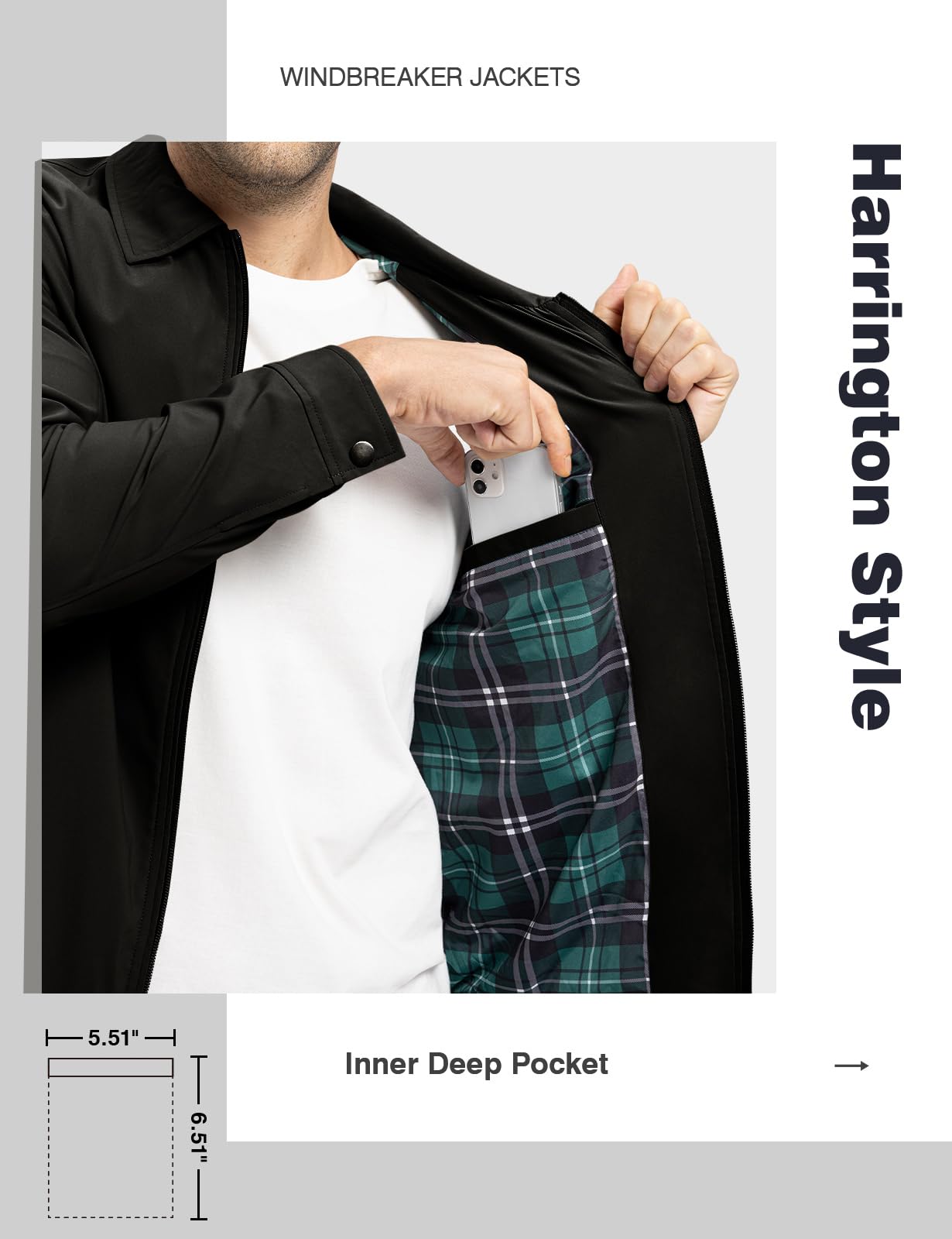 TBMPOY Men's Lightweight Jackets Casual Windbreaker Stylish Light Fall Spring Golf Work Dress Business Black L