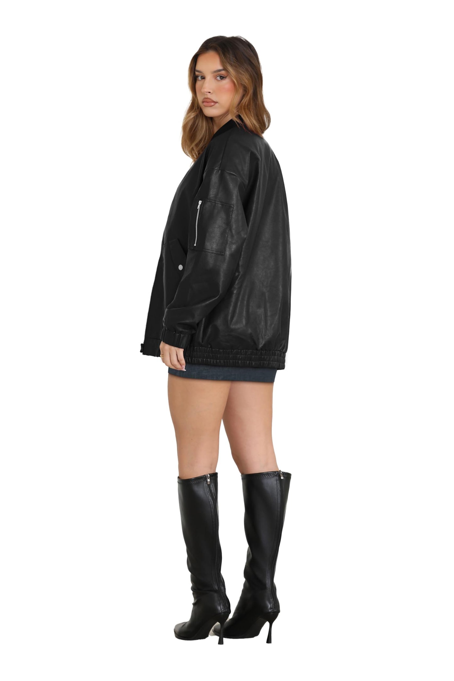 Sampeel Leather Jacket Women Faux Oversized Motorcycle Bomber Coats 2025 Fall Fashion Clothing Winter Outfits Black L