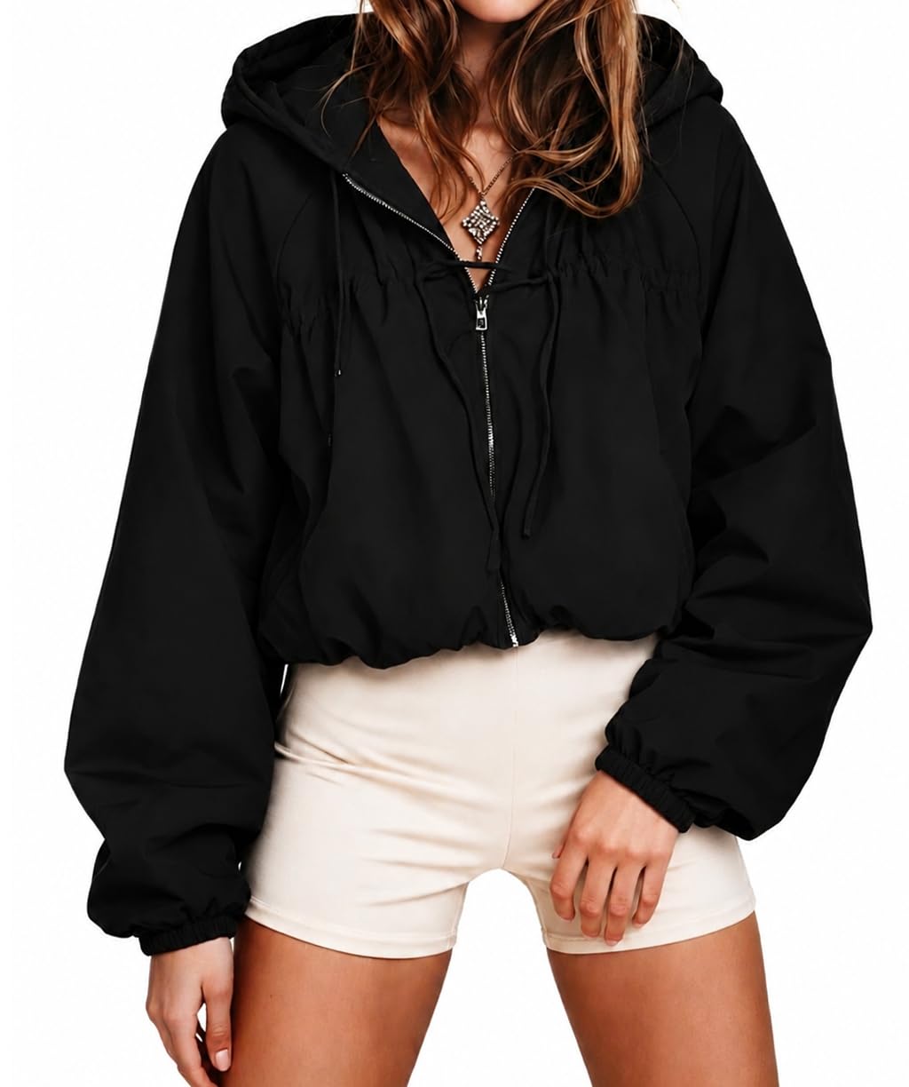MOVYRA Womens Hooded Bomber Jacket Windbreaker Lightweight Outwear Coats