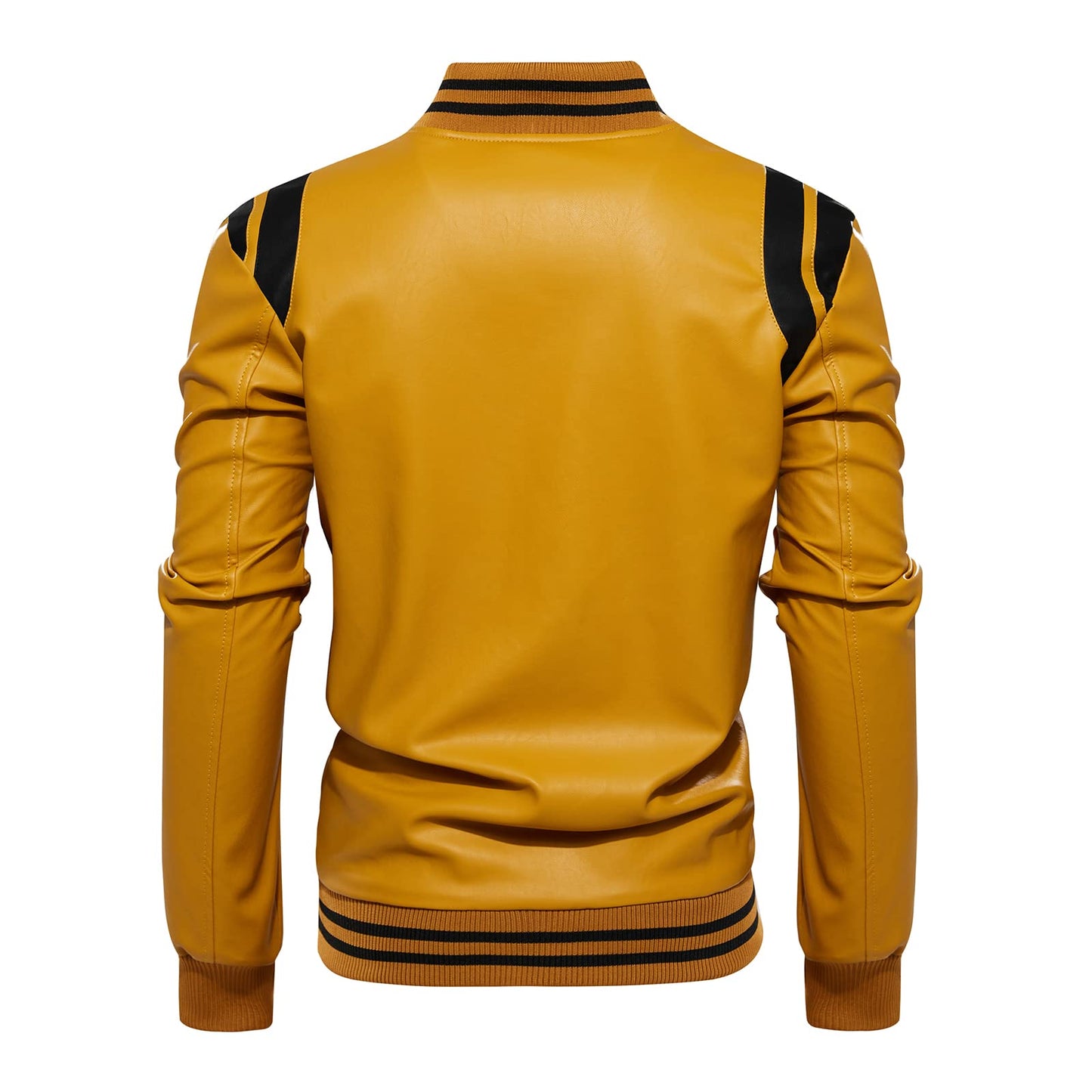 chuida Slim Fit Men's Stand Collar Leather Jacket Motorcycle Lightweight Faux PU Faux Leather Zip Up Bomber Coat Men Casual Outwear (as1, alpha, l, regular, regular, Yellow)