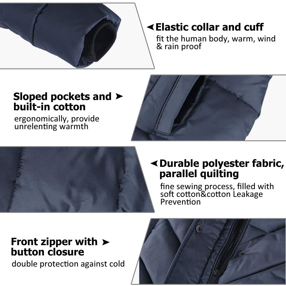 BINACL Women's Snow Winter Hooded Coat with Fur Hood, Beloved Long Sleeve Down Alternative Cotton Hunting Expedition Thickened Workout Traniing 100% polyester Single Button Military Jacket(Navy,S)