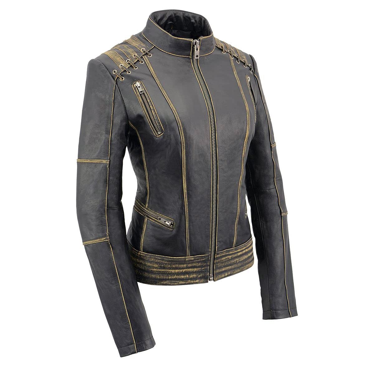 Milwaukee Leather MLL2527 Women's 'Elegant' Distressed Brown Detail Laced Leather Jacket - 3X-Large