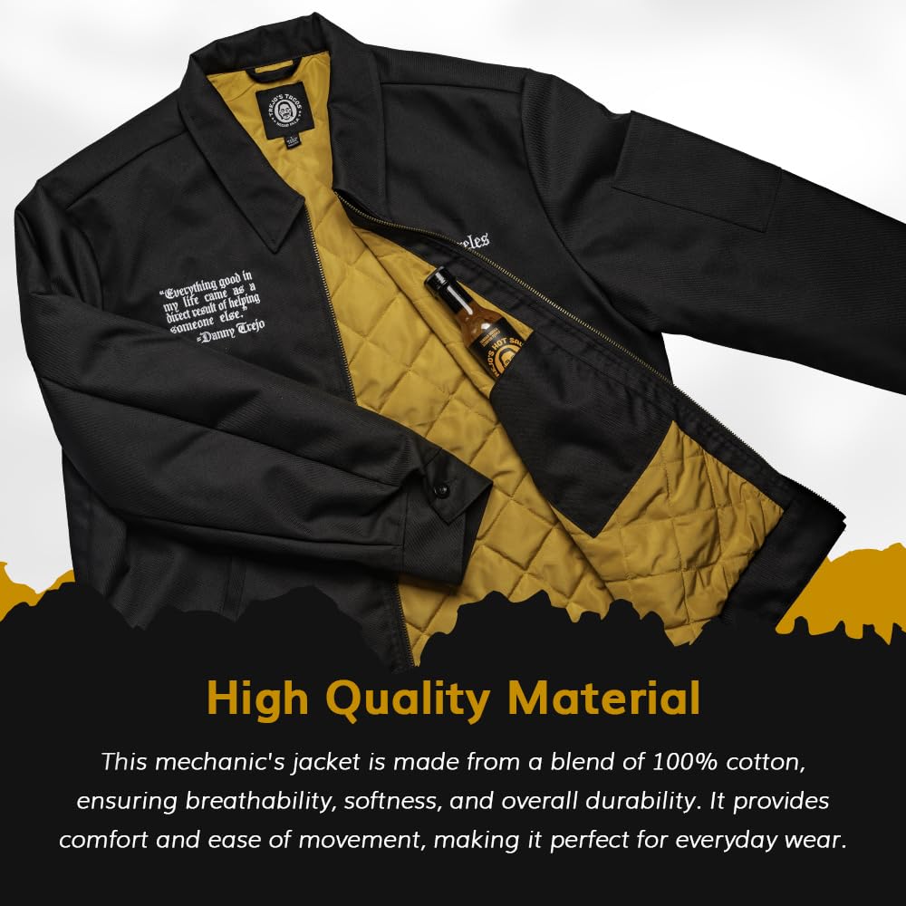 Trejo's Tacos Mechanics Jacket - 100% Cotton Zip-Up Workwear - Black Small