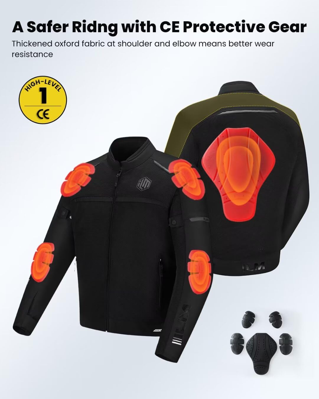 ILM Motorcycle Riding Jacket with Mesh CE Armor and Detachable Thermal Liner Dual Sport All Season for Men Model JAM1(Black, X-Large)