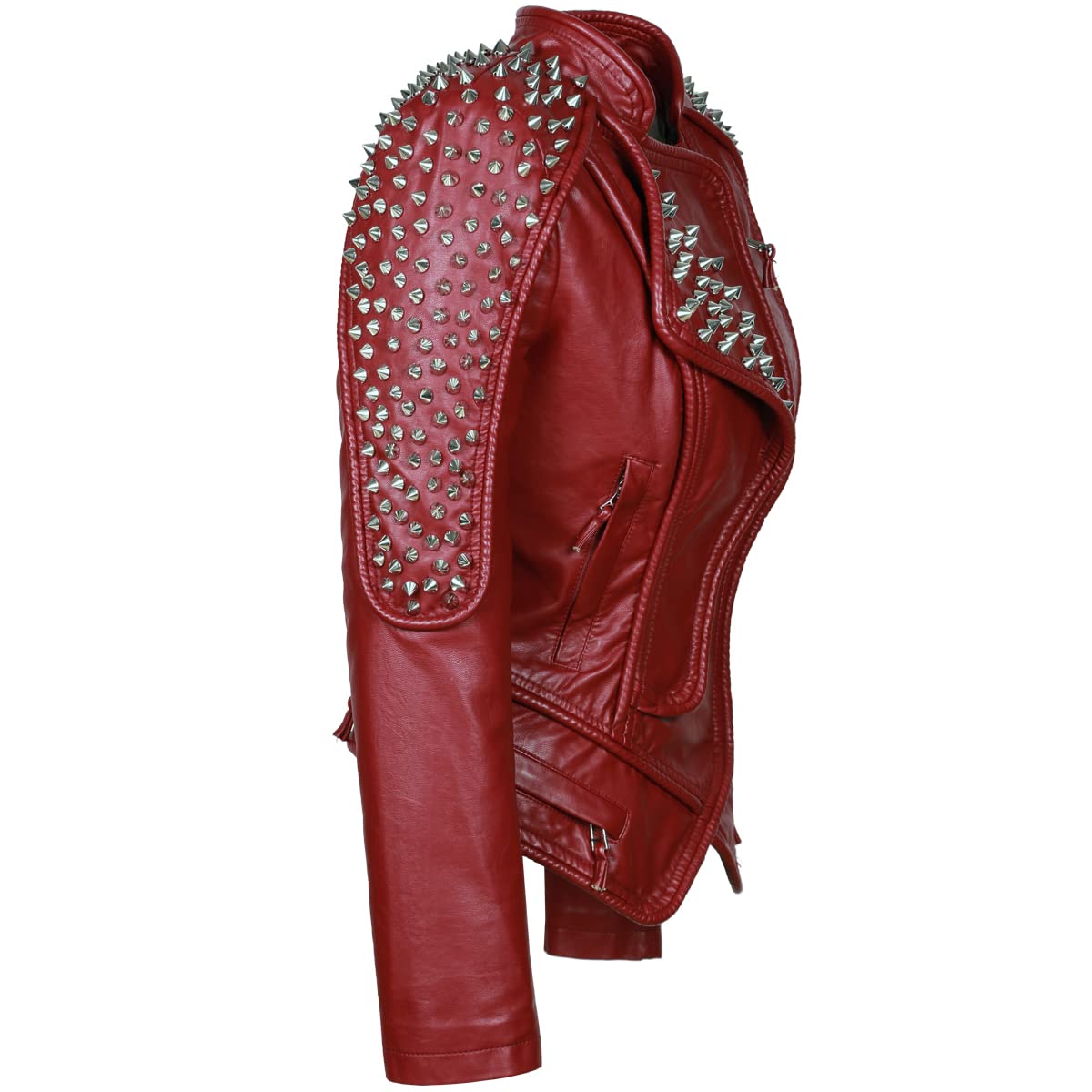 SX New Punk Rivet faux leather PU Jacket Women fashion Biker Jacket Black Slim Fit Streetwear Coat （S.Wine）
