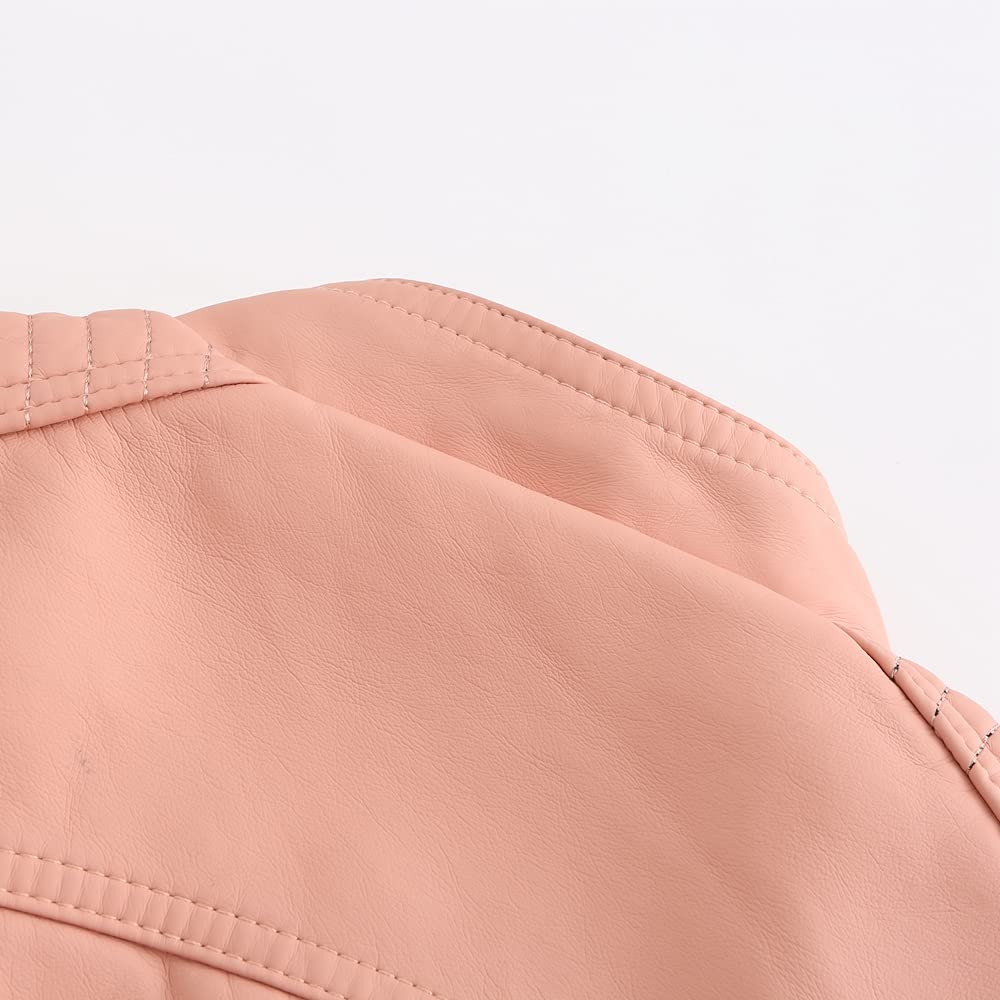 DEAR MODEL Womens Leather Jacket Long Sleeve Fitted Faux Leather Coats,Classic Locomotive Style Leather Jacket,Pink,M