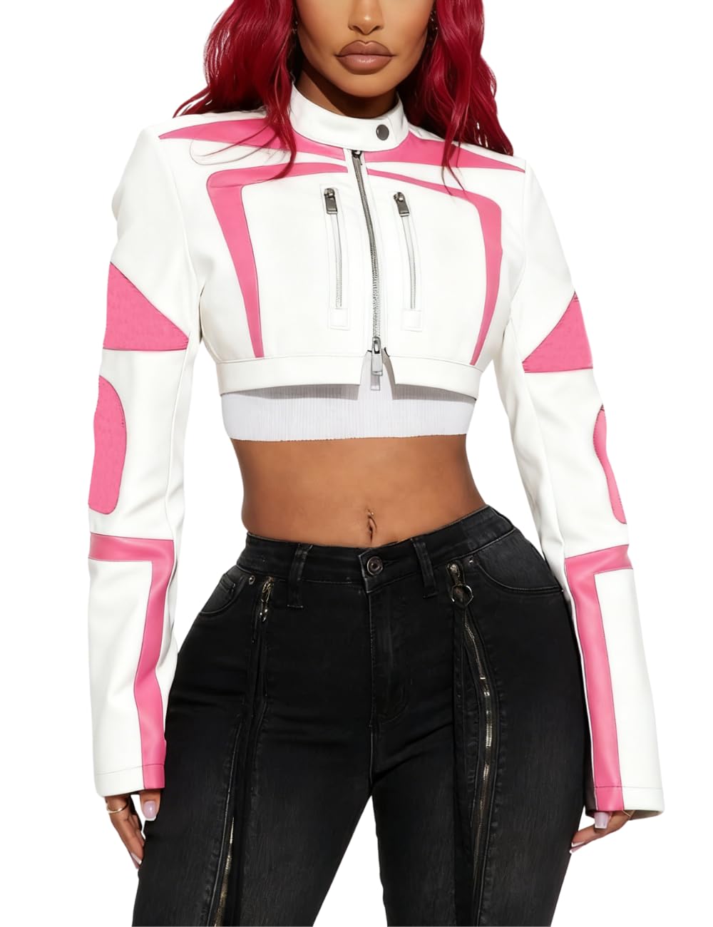 CONCINEROS Women's Faux Leather Jacket Zip Up Cropped Bomber Leather Jacket Women S-XXL