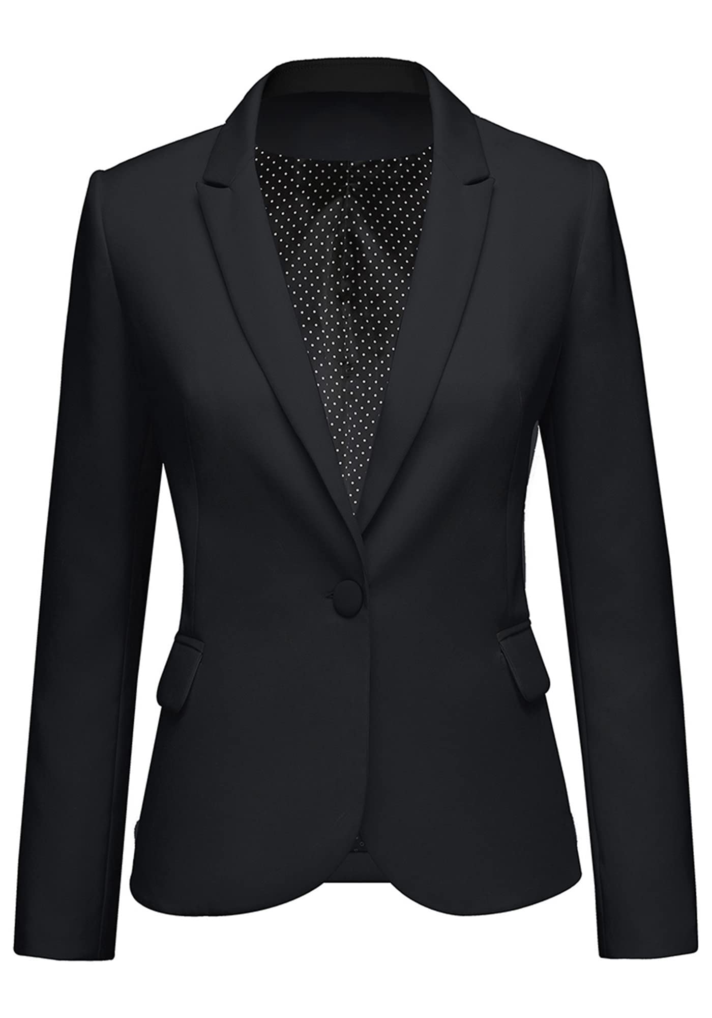 luvamia Women's Notched Lapel Neck Long Sleeves One Button Pocket Blazer Jacket Wear to Work Suit Women's Tuxedos Ladies Blazers Slim Blazer Jackets for Women New Black Size L