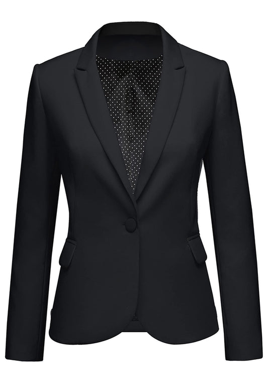 luvamia Women's Notched Lapel Neck Long Sleeves One Button Pocketed Blazer Jacket Wear to Work Suit Tuxedo for Women Womens Slim Fit Casual Work Office Business Blazers New Black Size XXL