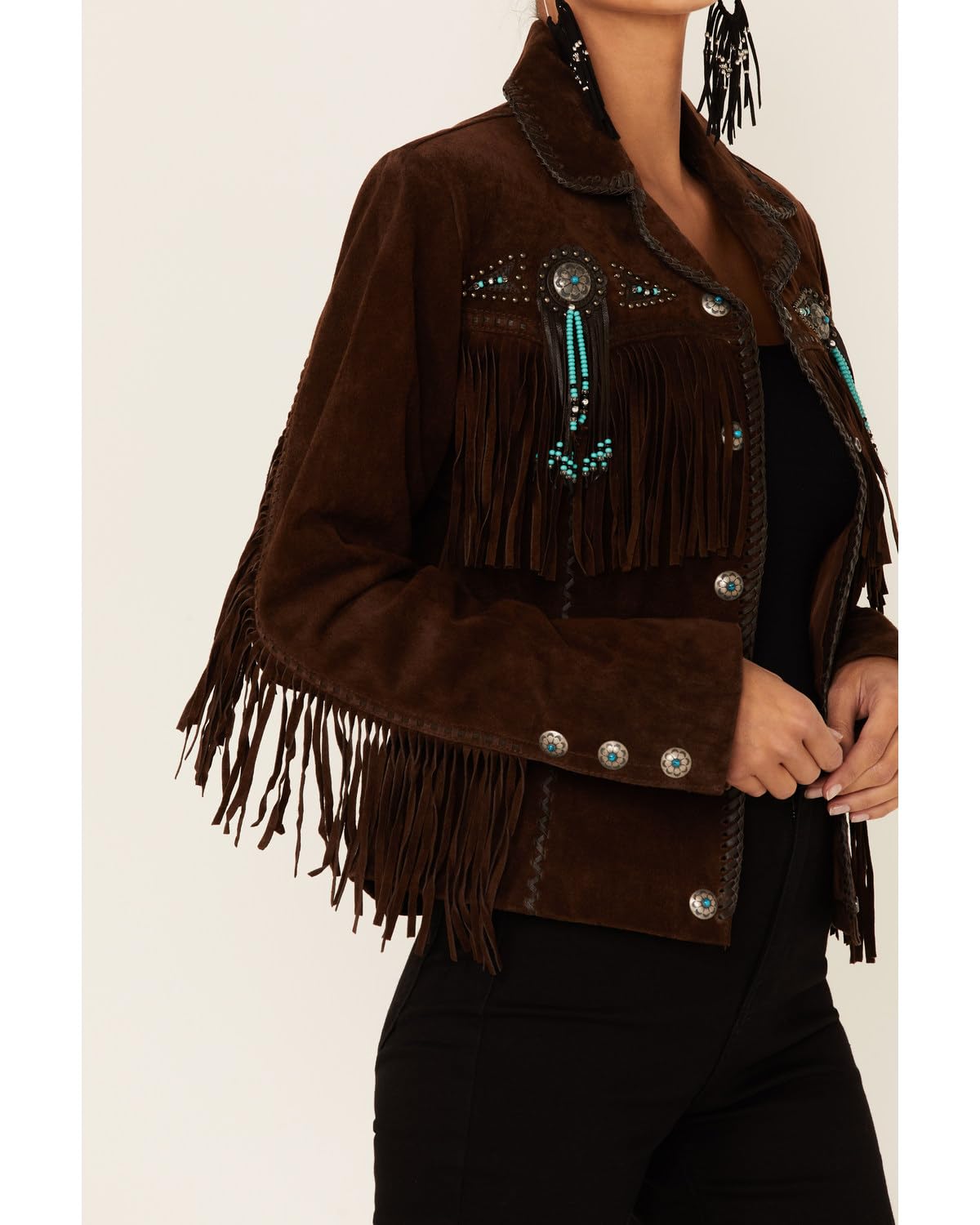 Suede Leather Jacket with Fringe & Conchos in Western Style by Scully