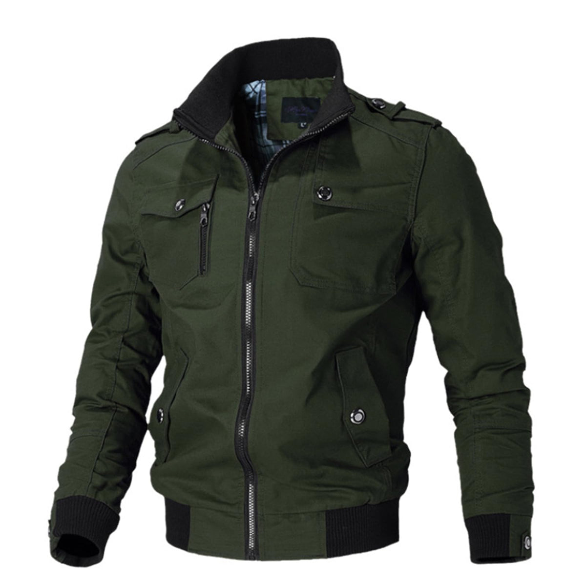 Oymyakon Men's Casual Military Jacket Stand Collar Jackets Coats Cotton Bomber Jackets with Shoulder Straps Army Green-L